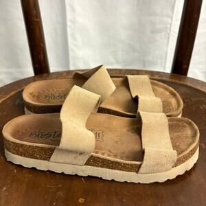BioStep Comfort Two Strap Slide Sandals Tan Suede Women's Size 6.5 Cork Spain